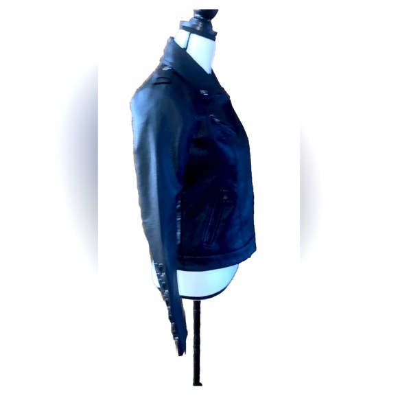 Steve Madden Black Leather Laced Up Sleeves & Sides Motorcycle Jacket Womens Sm - Picture 3 of 12